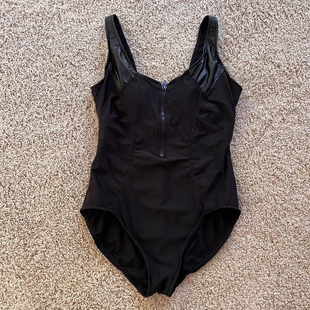 Magicsuit One Piece Swimsuit 14 Black Padded Moto Faux Leather Goth Biker Summer